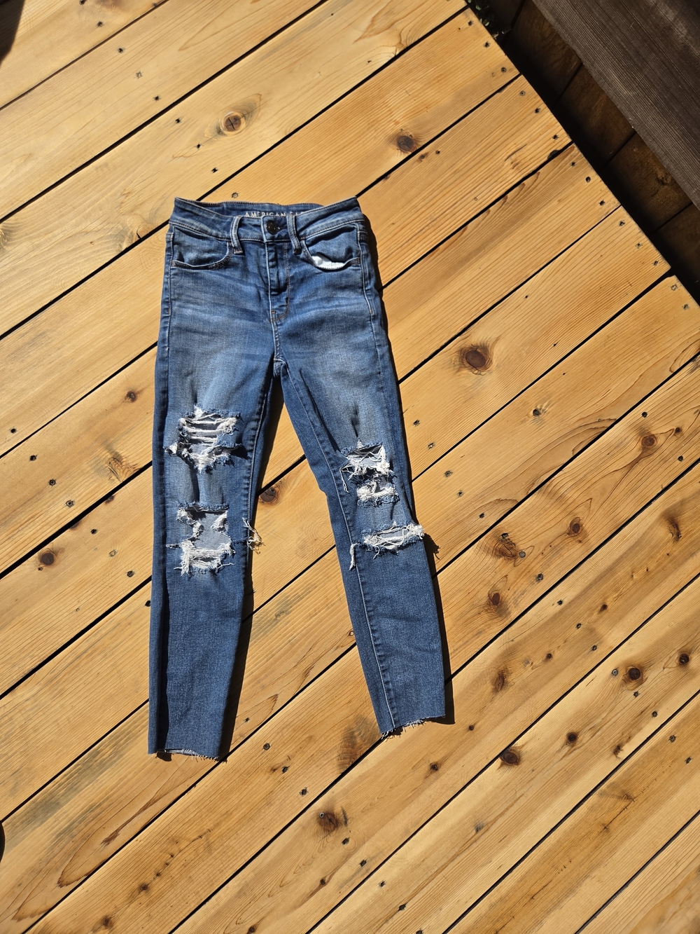 American Eagle Outfitters Distressed Skinny Jeans - Blue
